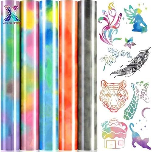 XFX HTV 5 Sheets Rainbow Cloud Heat Transfer Vinyl 10x12" HTV Iron on Vinyl DIY Colorful Pattern Transfer on T-Shirts Cricut HTV