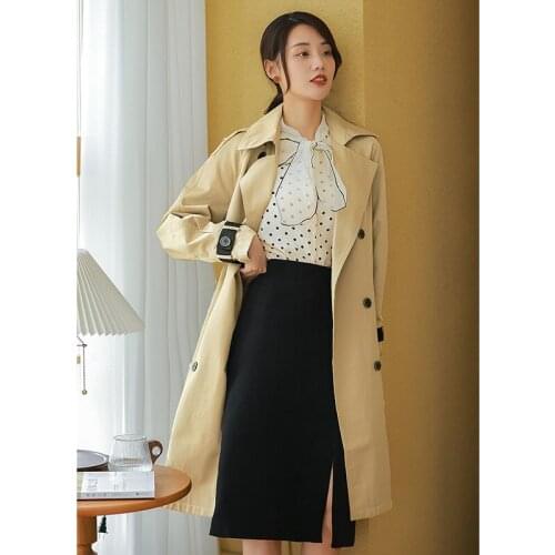 Medium and long windbreaker womens autumn 2021 new womens fashion small spring and autumn long sleeve coat