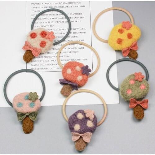 Girls Winter Cute Mushroom Hair Tie Band Rope Hairband Qaunlity Elastic Ponytail Holder Hair Accessories for Kids FQ007