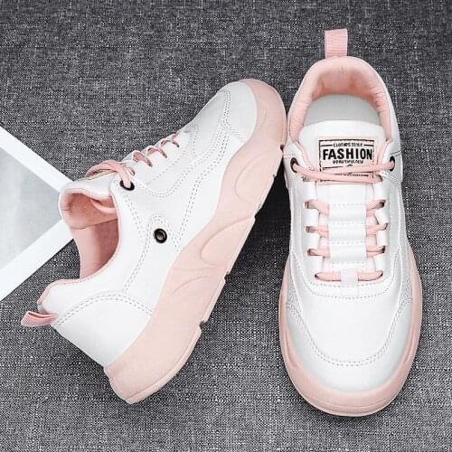 Spring PU Leather Women Sport Shoes Sports Women Sneakers Womens Running Shoes White Pink Trainers 2021 Brand Deporte GME-1338