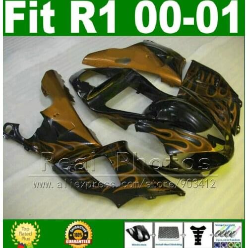 Gold flames Fairings for YAMAHA YZF R1 2000 2001 good paint plastic kit YZFR1 00 01 YZF1000 YZF-R1 fairing kits parts N76C