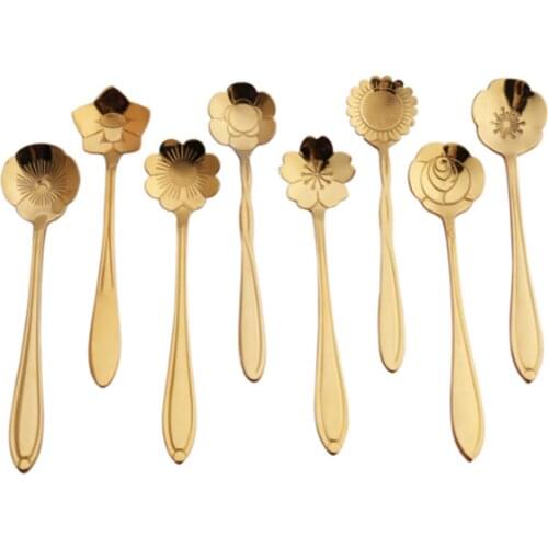1pcs Mini Cute flower Stainless Steel Teaspoon Coffee Metal golden Soup Dessert Spoon tablespoon dessert spoons Kitchen utensils