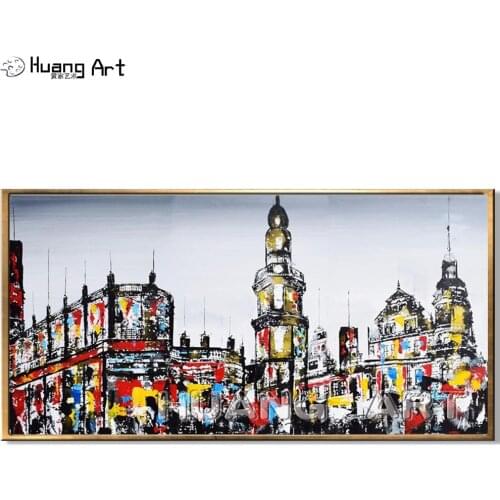 100% Hand-painted High Quality City Landscape Oil Painting on Canvas for Living Room Decor Buildings Street Scenery Painting