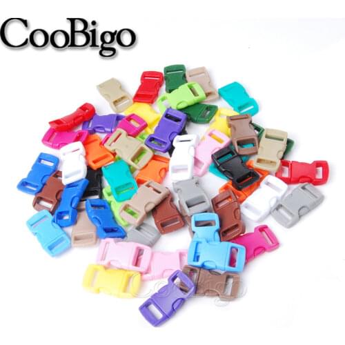 100pcs Colorful 3/8" Curved Side Release Buckle Parachute 550 Cord Paracord Bracelet Pets Collar Strap Outdoor Camping Bag Parts