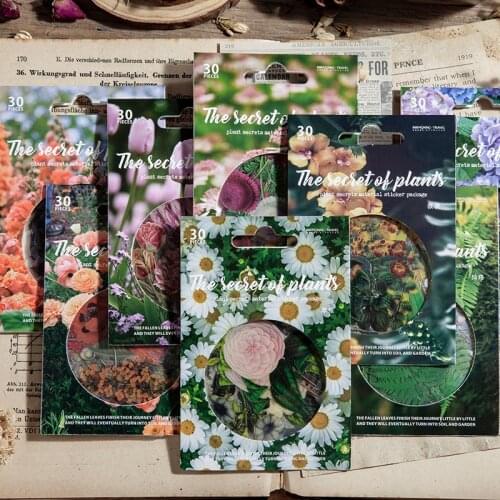 30Pcs/Bag Vintage Flower Collection Plant PET Sticker Package DIY Diary Journal Decoration Label Sticker Album Scrapbooking