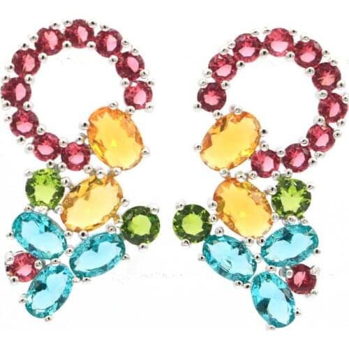 31x15mm Multi Color 4.8g Garnet Citrine Aquamarine Peridot For Womans Wedding 925 Sterling Silver Stud Earrings