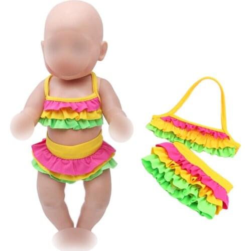 43 cm baby dolls swimsuit newborn Rainbow strap swimsuit 2pcs Bikini Baby toys dress fit American 18 inch Girls doll f137