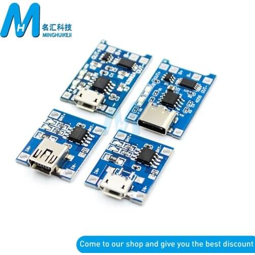 5pcs Micro/Type-c USB 5V 1A 18650 TP4056 Lithium Battery Charger Module Charging Board With Protection Dual Functions 1A Li-ion