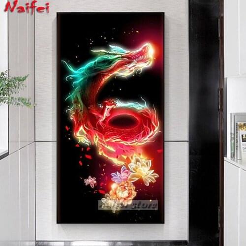 5D DIY Diamond Embroidery Color Flame Dragon Cross Stitch Mosaic Diamond Painting Pattern Full Rhinestone Home Decor Gift