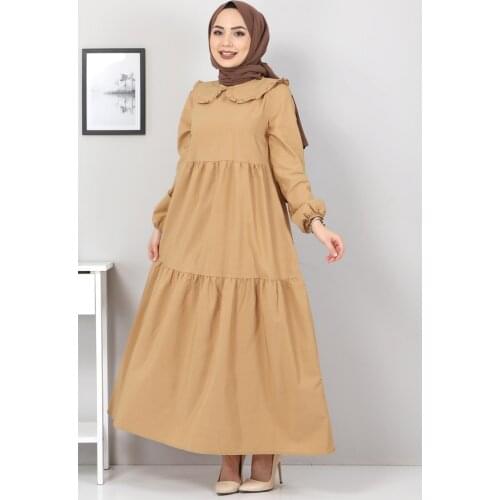 Bebe Yaka Tesettür Elbise TSD0706 Camel