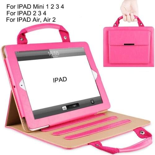 PU Leather Case For Apple IPAD 2 3 4 Case Flip Tablet Shell for IPAD Air 2 With Smart Sleep Wake Up for IPad Mini Handle Case