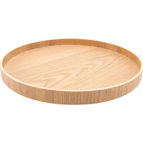 1pc Round Fruit Tray Wooden Cup Tray Teaboard Snack Tray (Log Color)