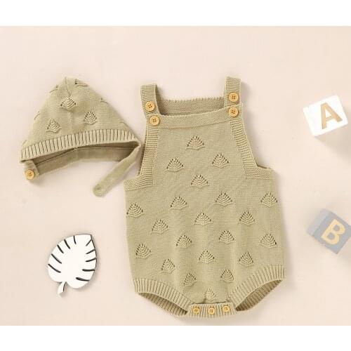 Baby Bodysuits Clothes Fashion Solid Cotton Knitted Newborn Bebes Unisex Coveralls Hats Sets 2pcs Sleeveless Infant Boy Girl Top