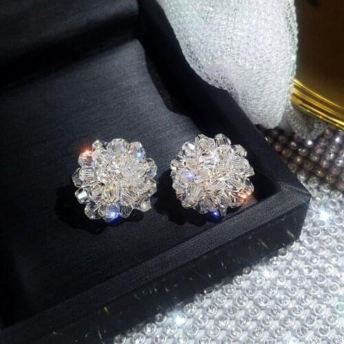 Elegant Bridal Wedding Earrings Luxury Brilliant Crystal Flower Romantic Female Party korean Fashion Stud Earrings Women