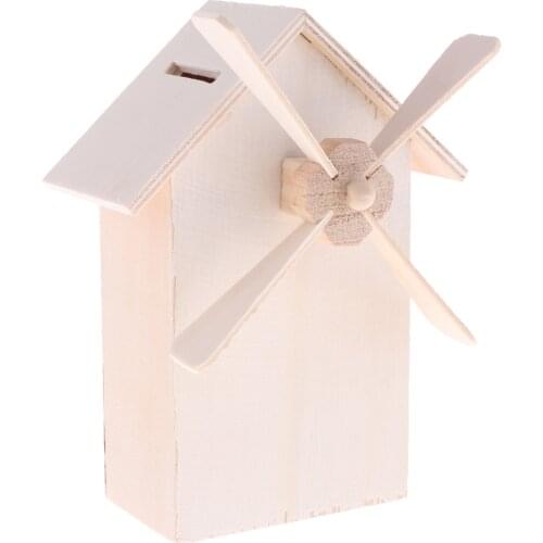 Unpainted Wood Craft Windmill Coin Bank Money Box Piggy Bank For Crafting Decorating Childrens DIY Projects