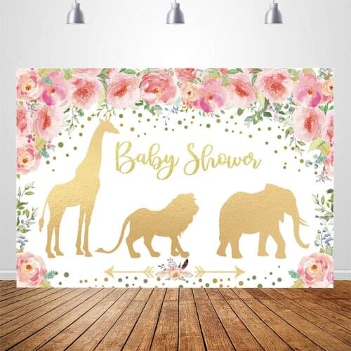 Wild One Jungle Party Animals Baby Shower Photo Background Girl Pink Floral Birthday Party Backdrop Decoration Supplies