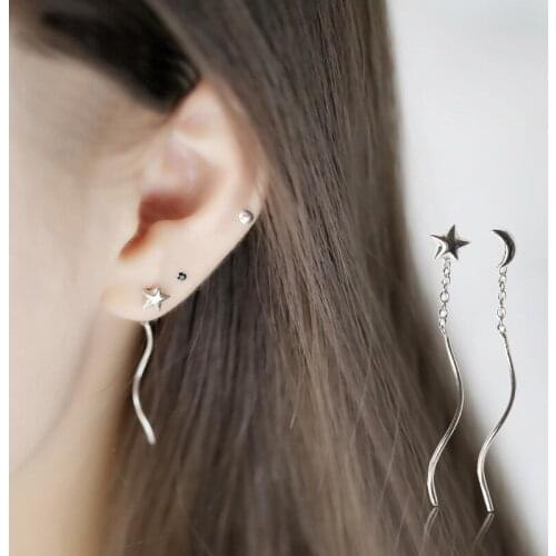 Women Fashion Personality Star Moon Wave Tassels Earrings Elegant Asymmetric Earring Gifts