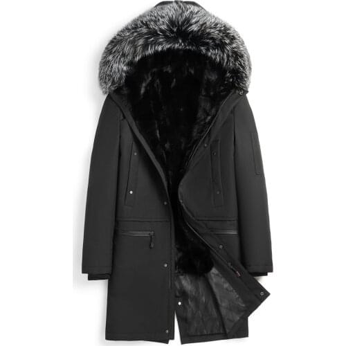2020 Men Winter Real Fox Fur Trimmed Hooded Rabbit Fur Lined Sleeves Natural Mink Fur Jackets
