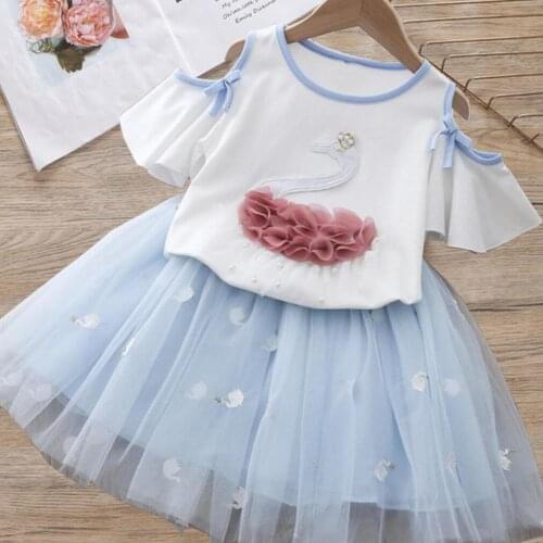 Girls Dresses Outfits Birthday Party Baby Girl Clothes Princess Swan embroidered blouse Baby Kids Dress Children Clothing Sets