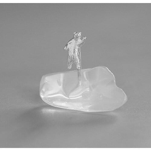 Natural Clear Quartz Sterling Silver Bear Figurine Quartz Dancing Silver Bear Carfts Healing Crystal Wedding Gift Home Decora