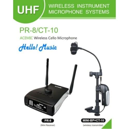 New Hot ACEMIC PR-8/CT-10 professional stage true diversity wireless cello micorphone system use for cello