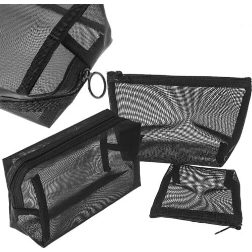 New S/M/L Cosmetic Zipper Bag Mesh Package Transparent Travel Black Toiletry Makeup Organizer Bags Case Pouch Travel Storge Bag