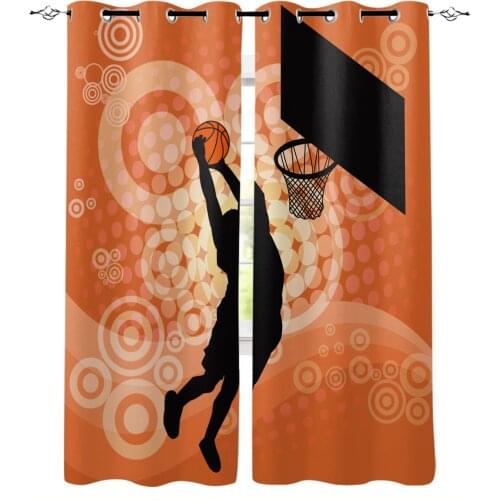 Basketball Shooting Sports Orange Blackout Curtain Living Room Window Curtain Childrens Blackout Curtains for The Bedroom