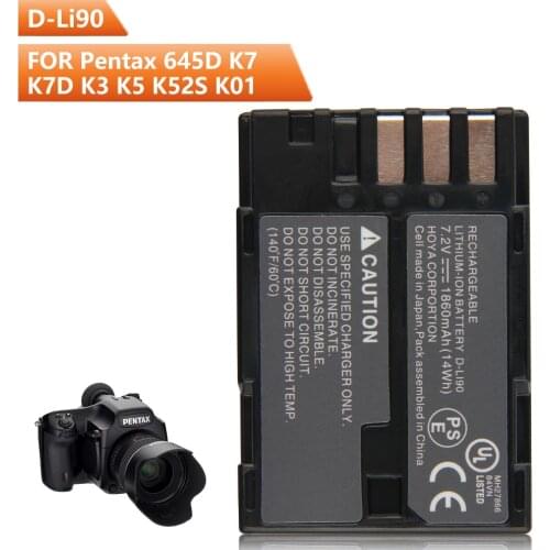 Original Replacement Battery D-Li90 For Pentax 645D K7 K7D K3 K5 K52S K01 Authentic Rechargable Battery 1860mAh