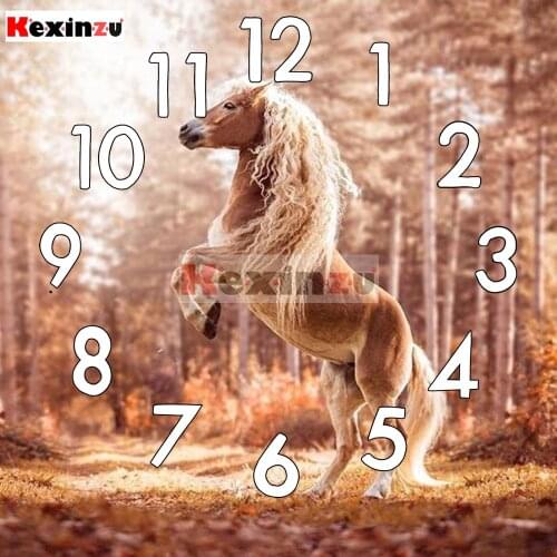 Full Square Round 5D Diamond Painting Kit With Clock Mechanism Cross stitch Diamond Embroidery Mosaic Horse Gift HA022