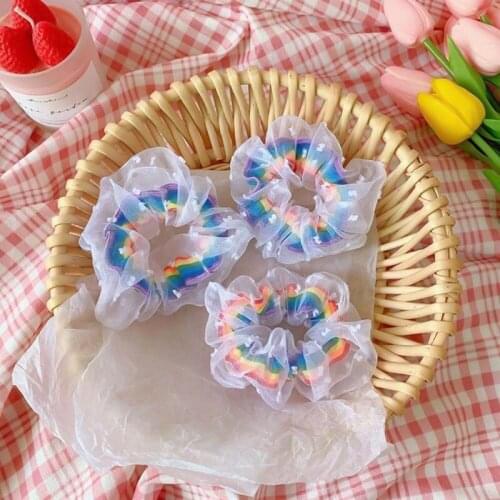Woman Korean Organza Rainbow Hair Ties Girls Hair Rubber Band Women Scrunchies Hair Accessories Ornaments Mesh Rainbow Hair Rope