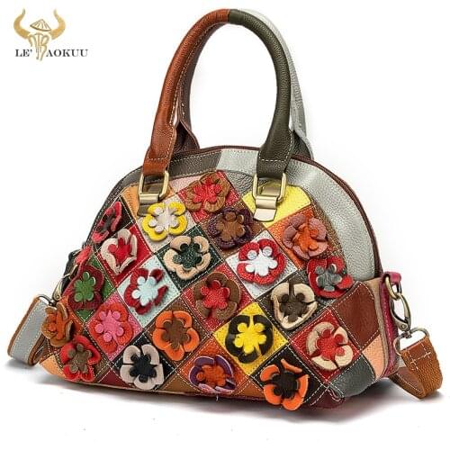 Multi-Color Natural Leather Luxury Brand Ladies Flower Fashion Shopper Handbag Shoulder bag Women Designer Female Tote bag 782