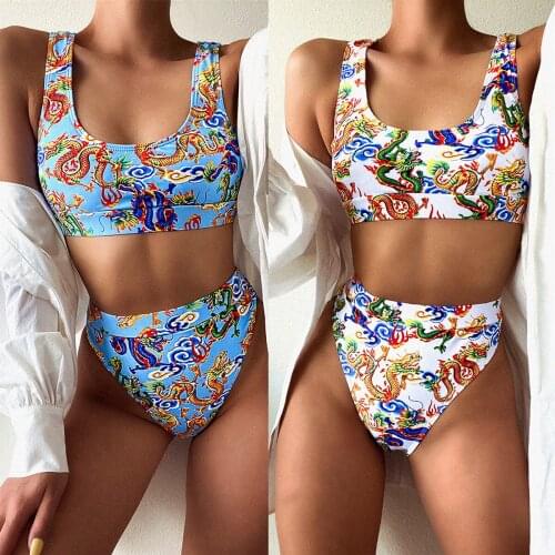 Push Up Sexy Bikini 2021 New Swimwear Women Dragon Print Bikini Set Swimsuit Bathing Suit Beachwear Biquini Swimming Two Piece