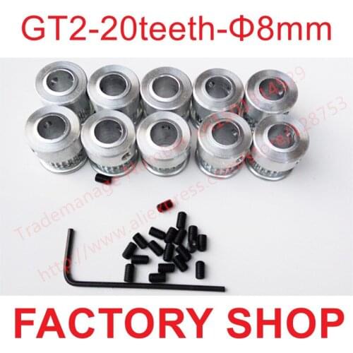Wholesale 10pcs 20 teeth Bore 8mm GT2 Timing Pulley fit width 6mm of 2GT timing Belt GT2 bore 8 mm factory Freeshipping