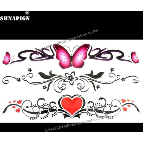 SHNAPIGN Butterfly Love Heart Temporary Tattoo Body Art Arm Flash Tattoo Stickers 17*10cm Waterproof Fake Henna Painless Sticker