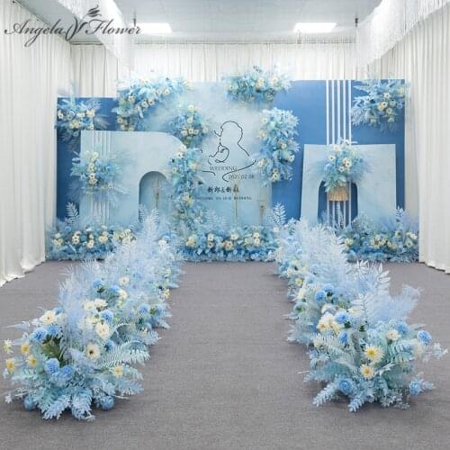Blue Series Wedding Floral Arrangement Artificial Flower Row Table Flower Road Lead T Stage Backdrop Corner Flower Ball Custom