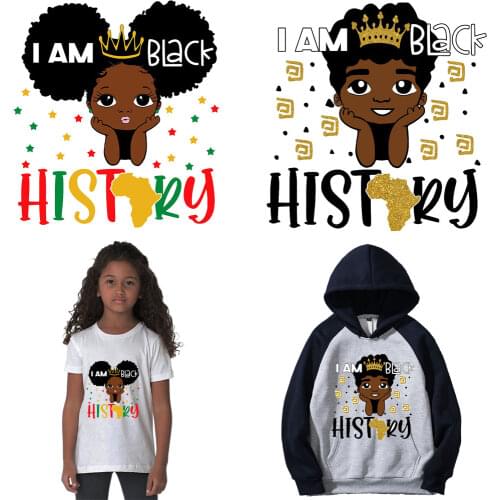 Iron Patches Cute Little Black Girl And Boy Thermal Stickers On Kids Clothes Applique For T-shirt Accessory Diy Patch Transfers