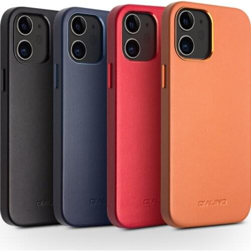 Qialino Genuine Leather Slim Phone Case For Iphone 12/12 Mini Fashion Pure Handmade Anti-knock Back Cover For Iphone 12 Pro Max