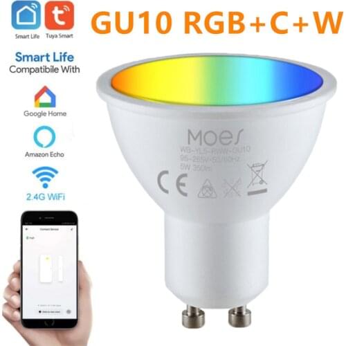 Moes Tuya GU10 WiFi Smart Light LED Bulbs RGBCW 5W Dimmable Lamps Smart Life Remote Contro Work With Alexa Google Home