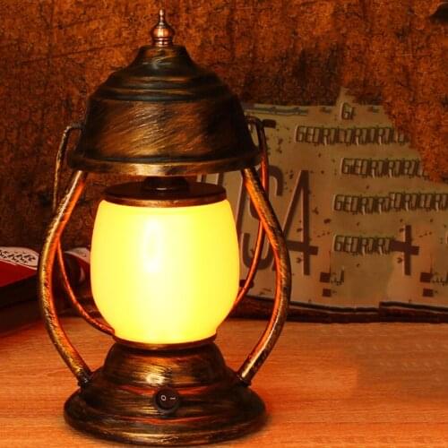 Vintage Kerosene Lantern Table Lamps Rechargeable Dimmable Table Light With Flame Effect Bar Cafe Restuarant Kerosene Light