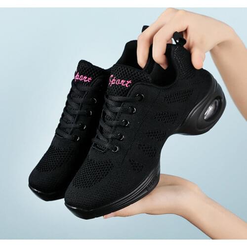 Women Dance Shoes Ladies Modern Soft Outsole Jazz Sneakers Fashion Mesh Breathable Casual Shoes Female Dancing Fitness Shoes QJ