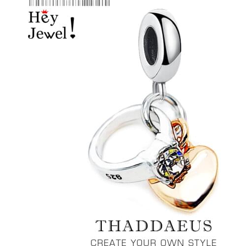 925 Sterling Silver Romantic Wedding Ring & Rose Gold Color Heart Pendant Charm Fit Bracelet For Women New Fashion Jewelry