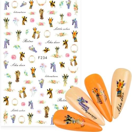 1pcs Cartoon 3D Nail Stickers Red Cute Fly Birds giraffe ladybug Hedgehog Pattern Adhesive DIY Manicure Tips Nail Art Decal