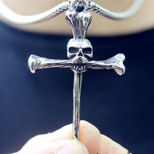 2021 Fashionable and Simple New Skull Nail Cross Pendant Necklace Stainless Steel Men and Women Necklace Gift