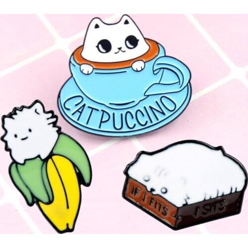 3pcs set Cat Puccino Brooch Cute Cup Cat Shape Brooches for Clothes Bags Women Men Collar Pins