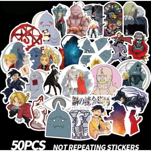 50Pcs Of Japanese Anime All Metal Alchemist Cartoon Graffiti Stickers DIY Motorcycle Travel Bag Guitar Skateboard Classic