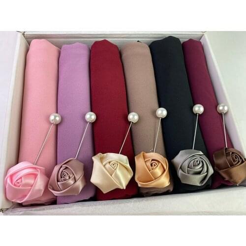 6pcs/box Womens Plain Hijab Wrap Solid Color Shawl Headband Muslim Hijab Headscarf Foulard Packing With Box