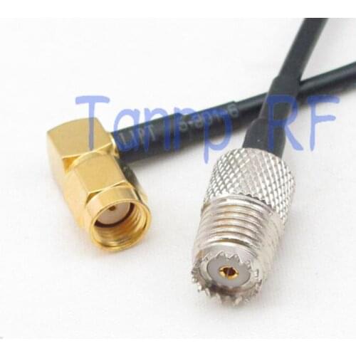 8in Mini UHF female SO-239 to RP-SMA male right angle RF connector adapter 20CM Pigtail coaxial jumper cable RG174 extension