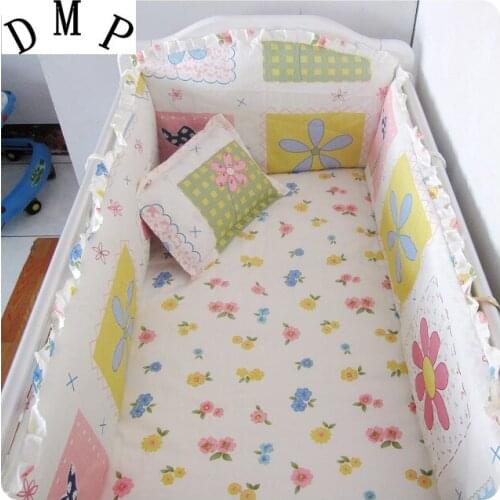 Promotion! 6PCS Baby Bedclothes For Cribs and Cot Waterproof Mat Bedding Set (bumper+sheet+pillow cover)