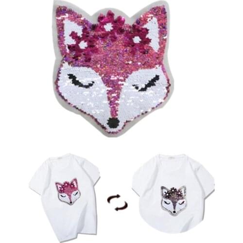 Biker Patch Deal with it Clothes Stickers 180mm Fox Sequins Patches For Clothing Reversible Change Color AB Diy Strange things