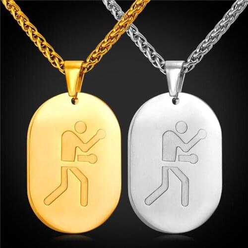 Dog Tag Double Pendant Necklace Boxing Sport Jewelry For Men/Women Stainless Steel/Gold Color GP2249